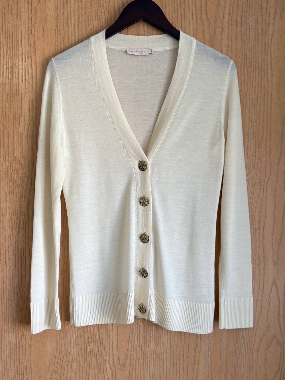 Tory Burch | Women’s Medium | Ivory Cardigan Gold Tone Logo Button | AS IS
